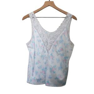 Vtg Ashley Taylor lace trim floral cami sleep top sz large
